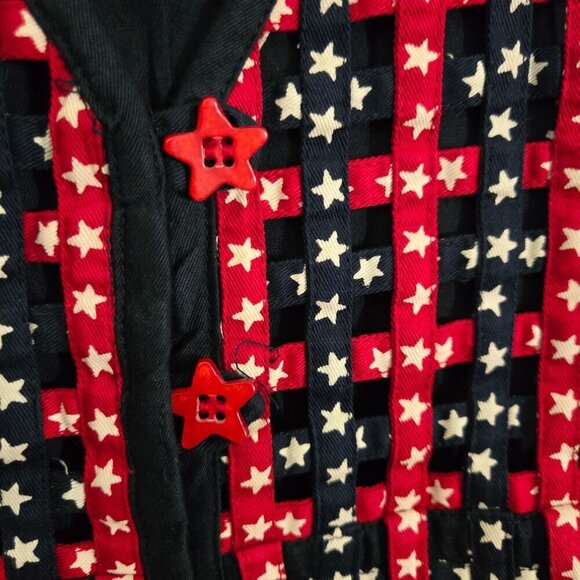 Vintage Keren Hart Patriotic 100% Cotton Woven Stars American V Neck Star Button - Picture 3 of 5